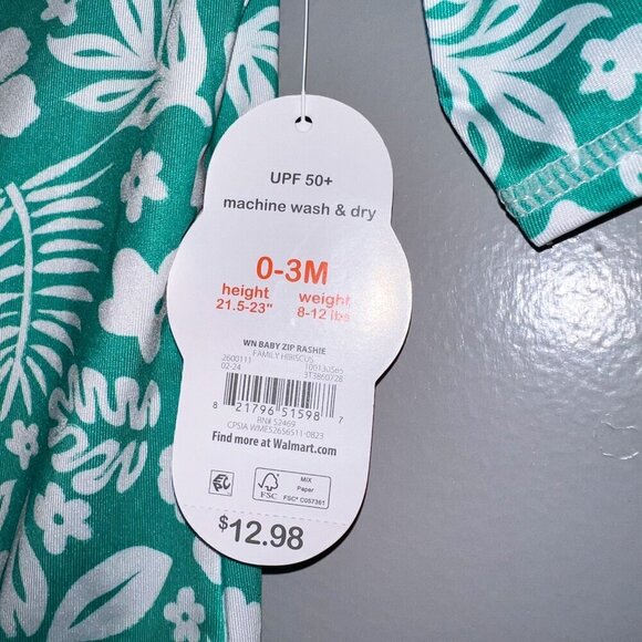 NWT Wonder Nation Baby Zip Rashie Hibiscus Size 0-3M - Picture 4 of 5